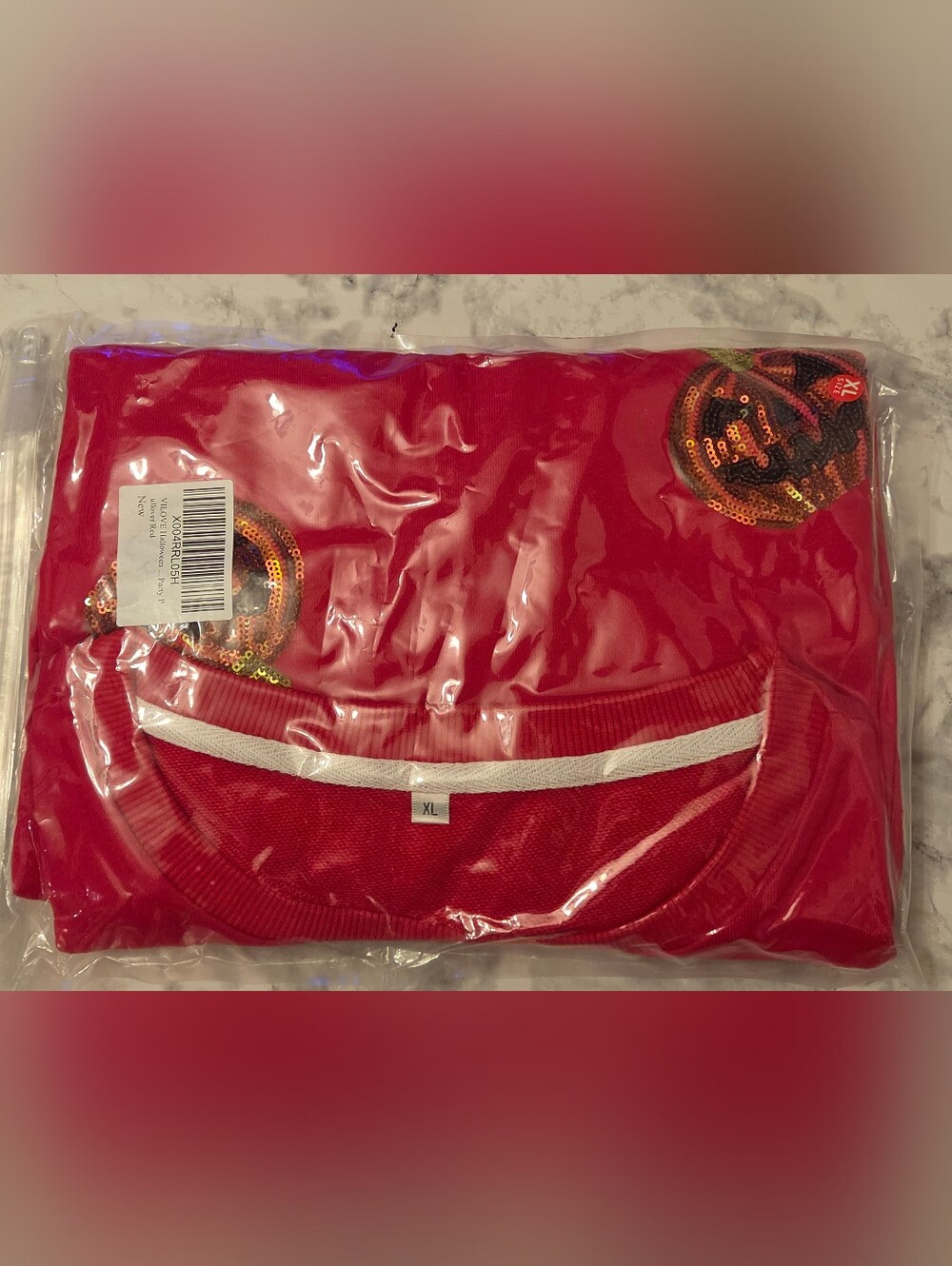 Red Longsleeve Sweatshirt Women Fall with Sequin Halloween Pumpkins XL